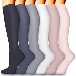 Mid Compression Knee High Sports Socks 6 Pairs for Running and Training