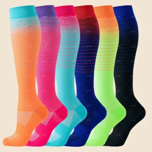 High Compression Knee High Sports Socks 6 Pairs for Running and Training